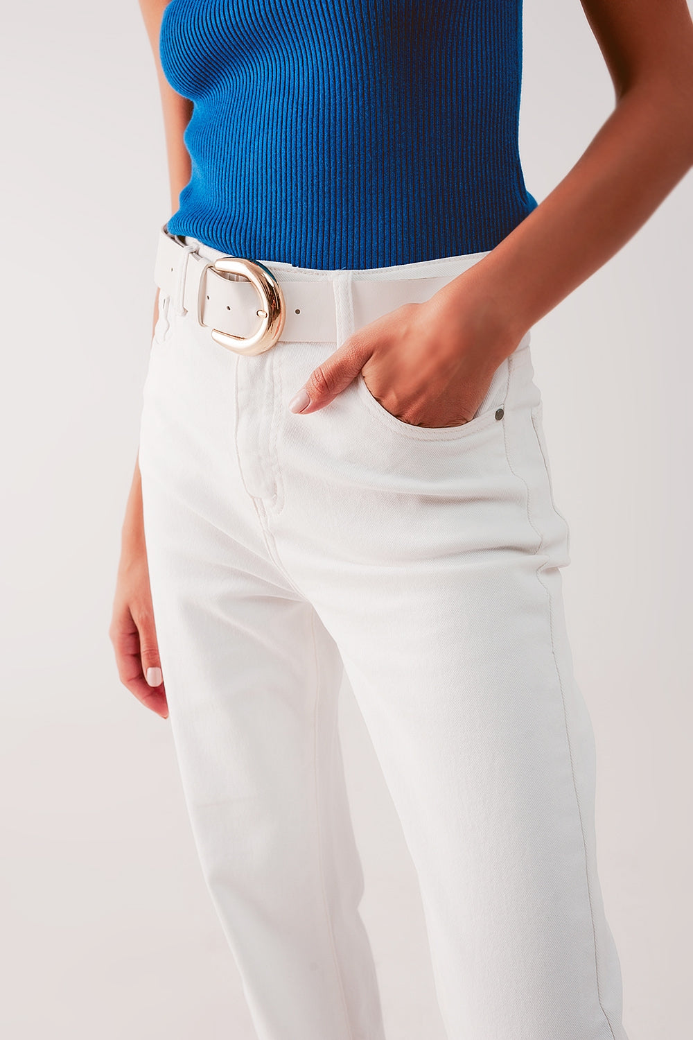 High rise slouchy mom jeans in cream - Coloured Jeans