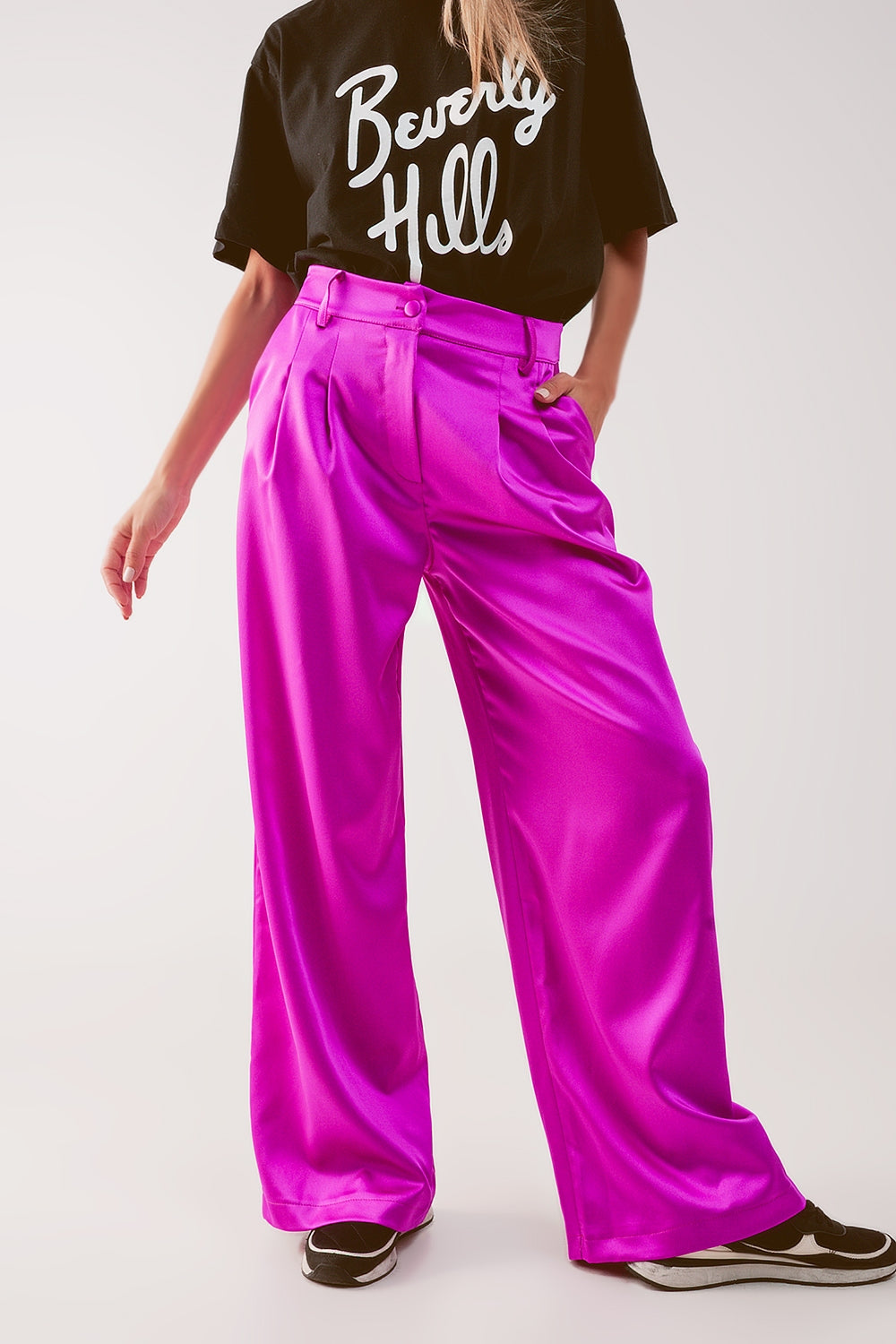 Palazzo pleated pants in fuchsia - trousers