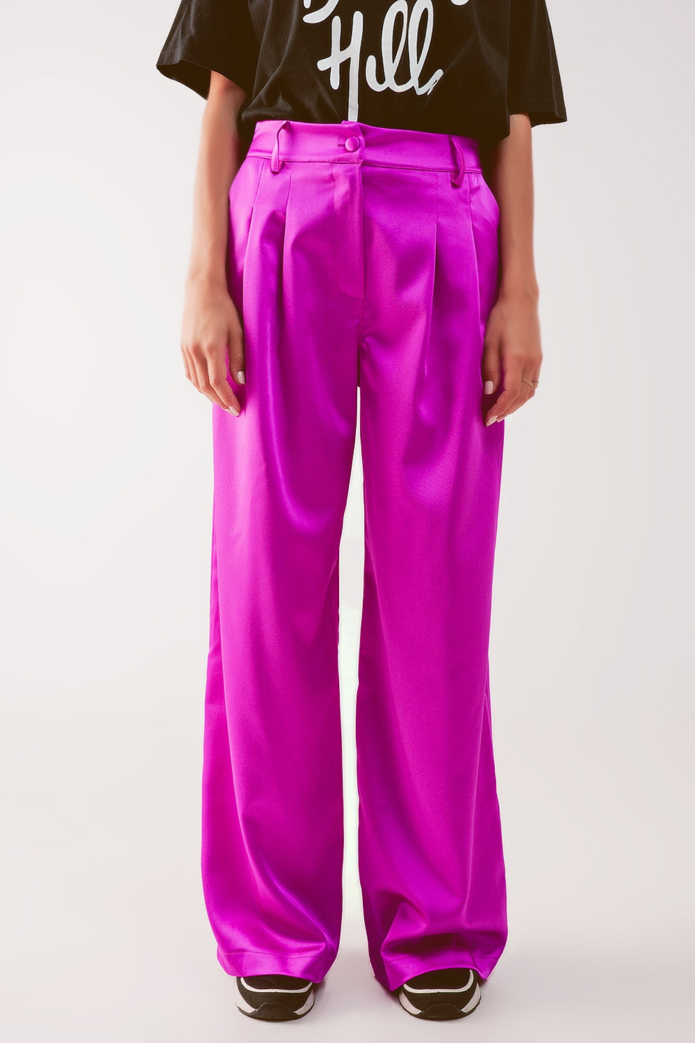 Palazzo pleated pants in fuchsia - trousers