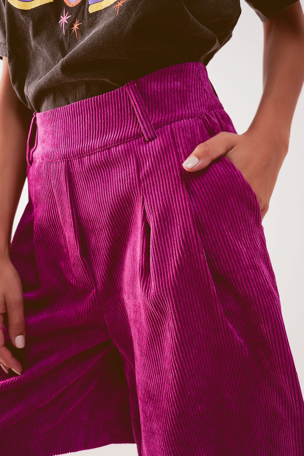 Longline short in fuchsia cord - trousers
