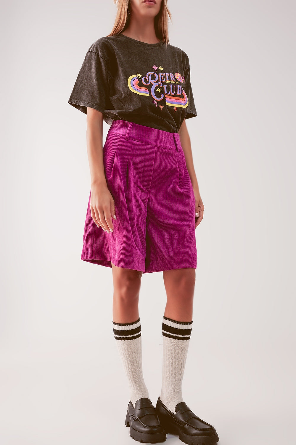 Longline short in fuchsia cord - trousers