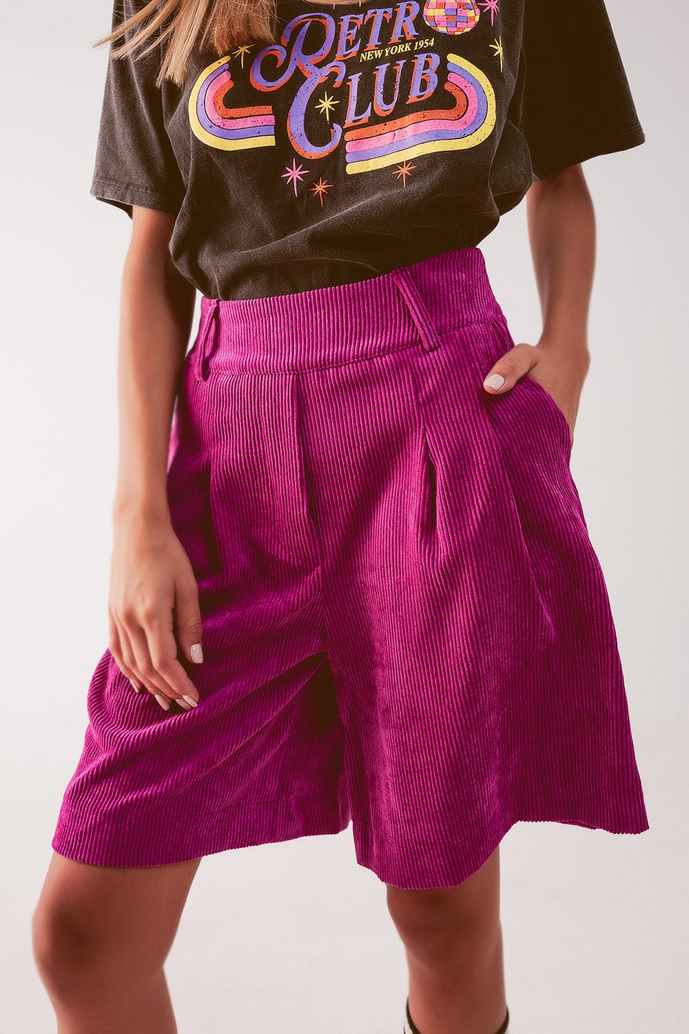 Longline short in fuchsia cord - trousers