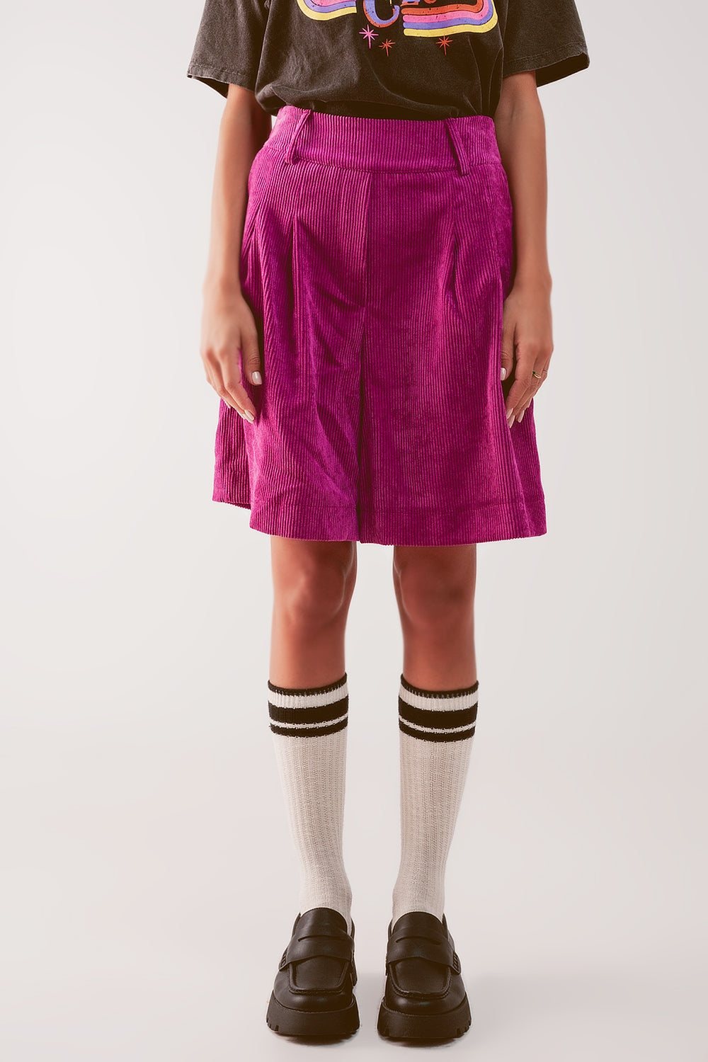 Longline short in fuchsia cord - trousers