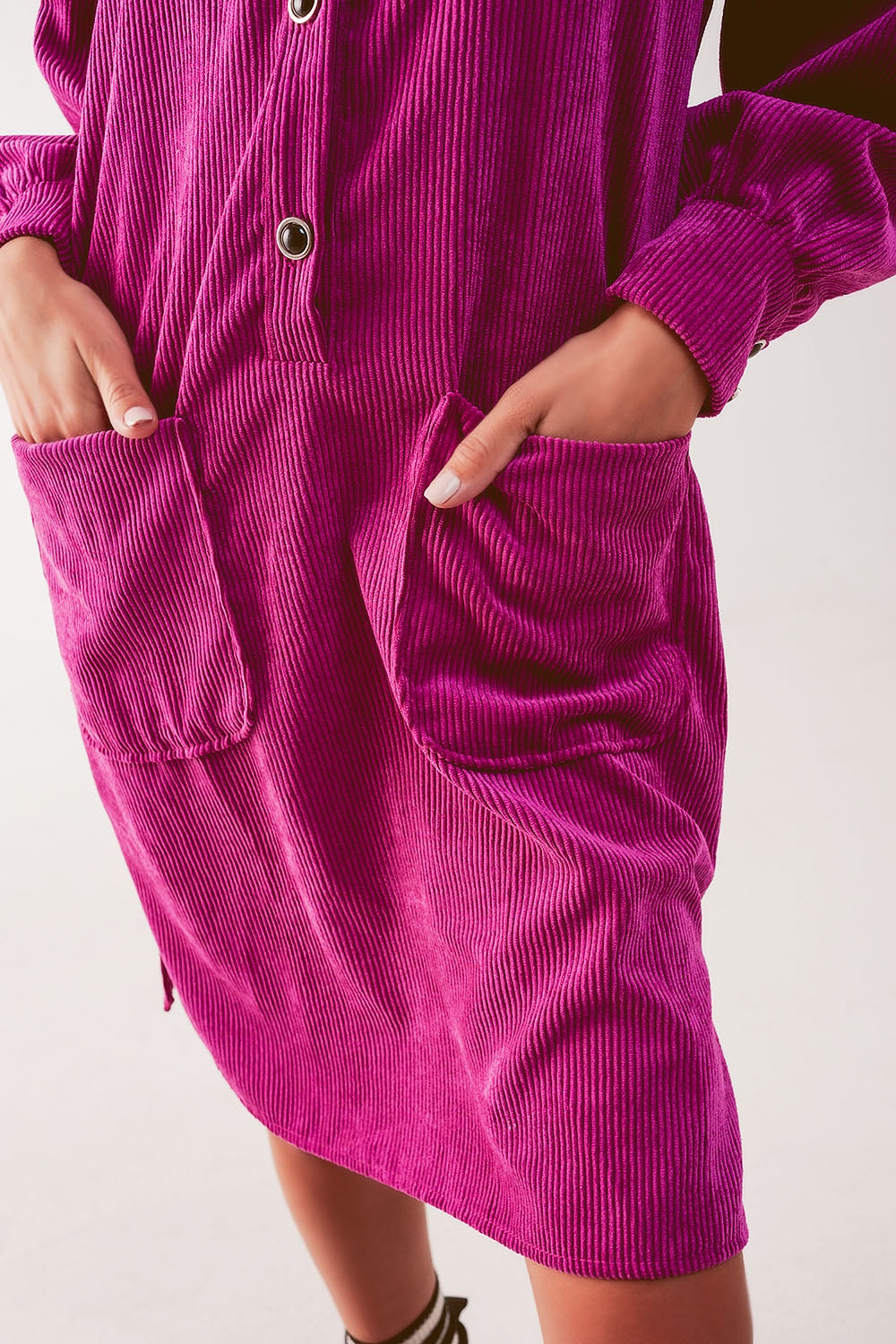 Cord mini shirt dress in fuchsia - dress