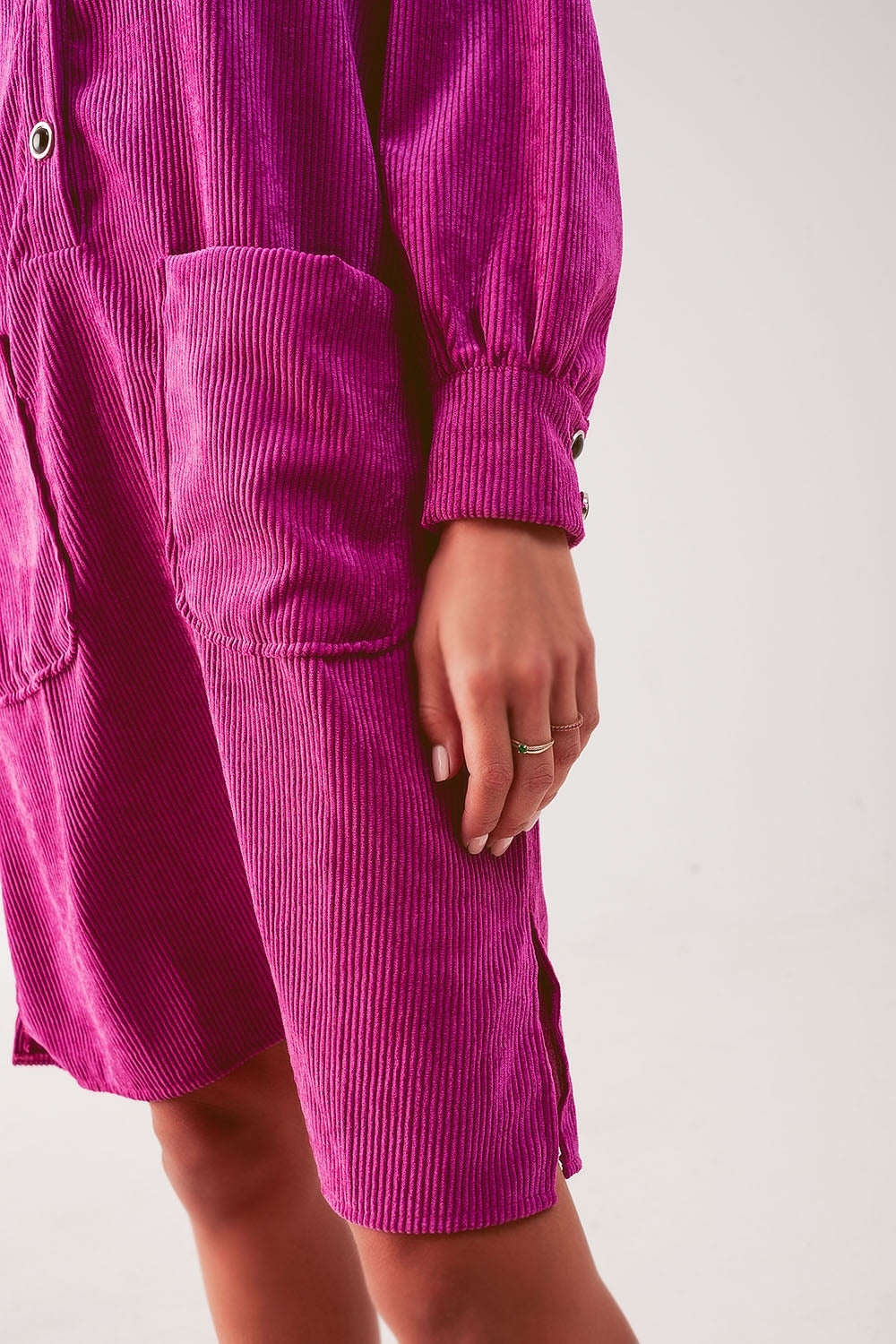 Cord mini shirt dress in fuchsia - dress
