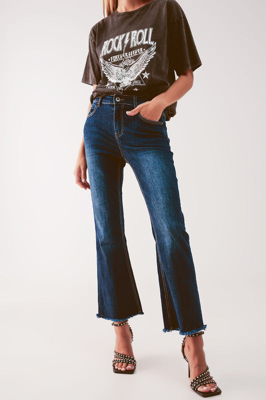Cropped kickflare jeans in mid washing - Denim