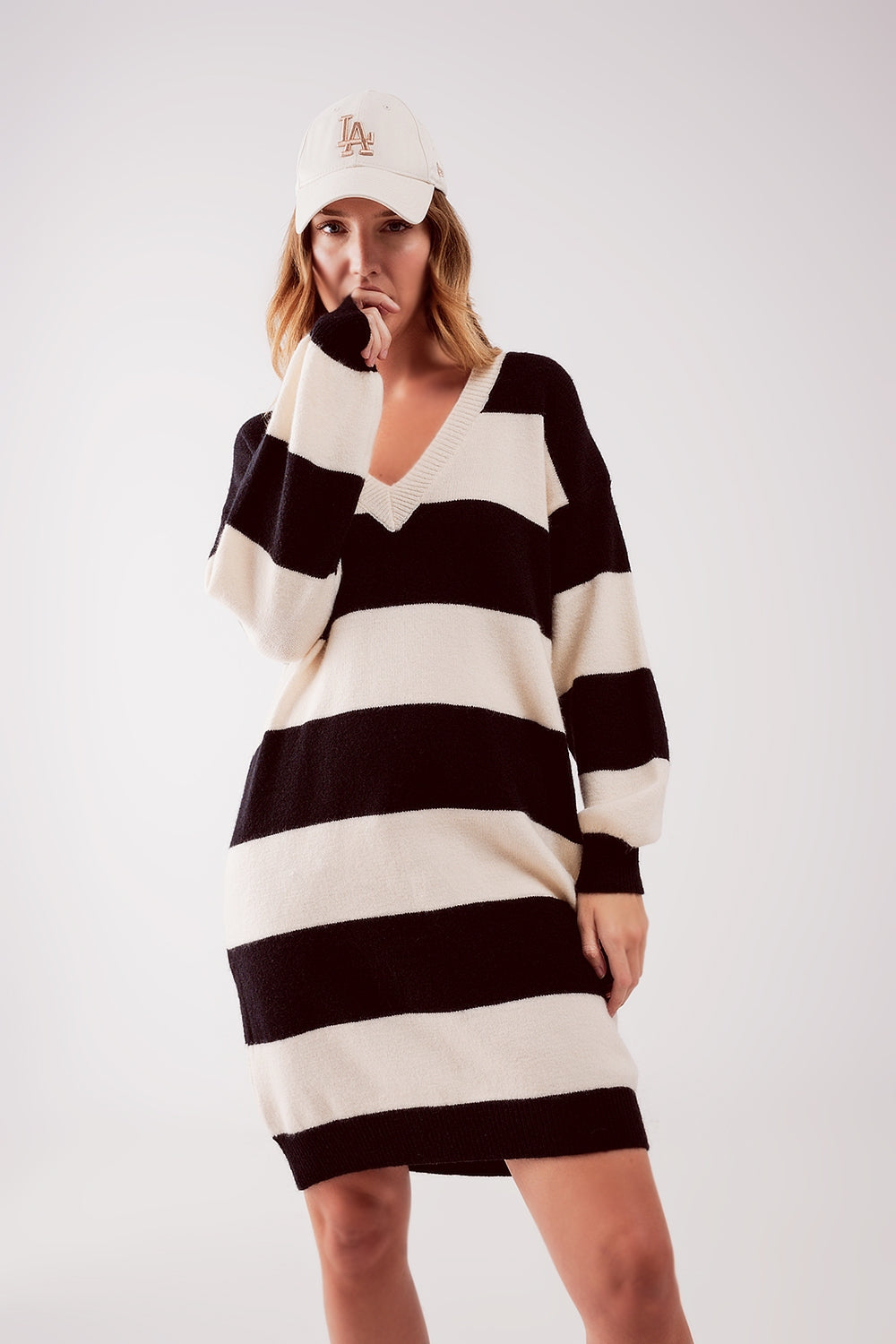 Stripe jumper dress in black - dress, jumper
