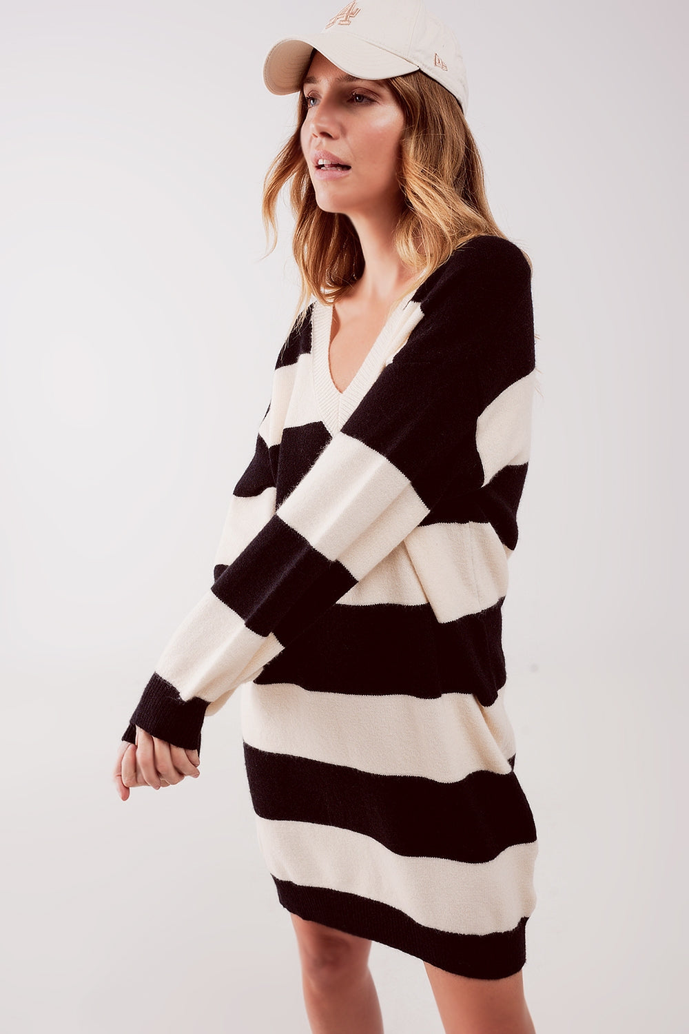 Stripe jumper dress in black - dress, jumper