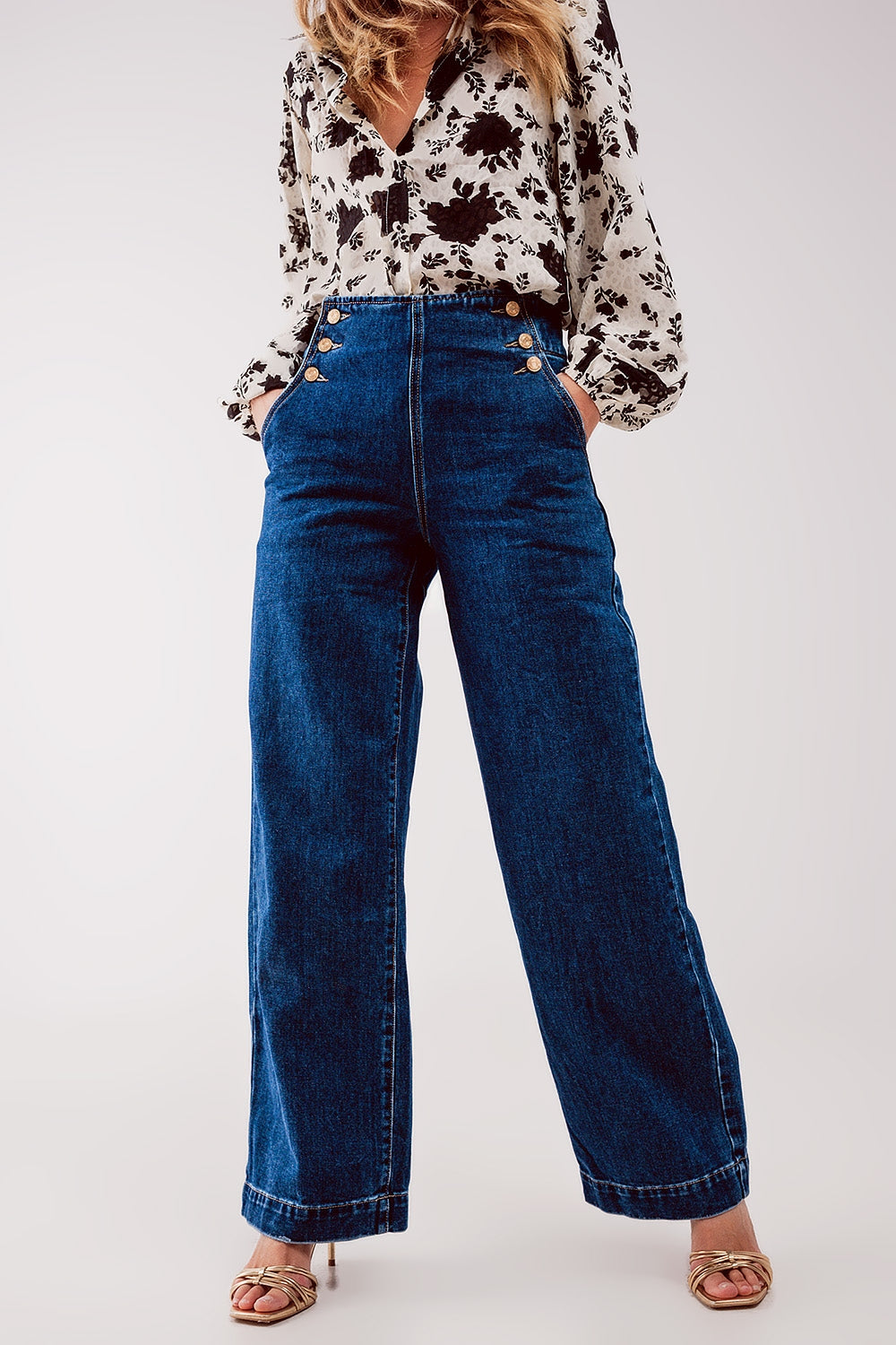 Jean boutonné bleu moyen