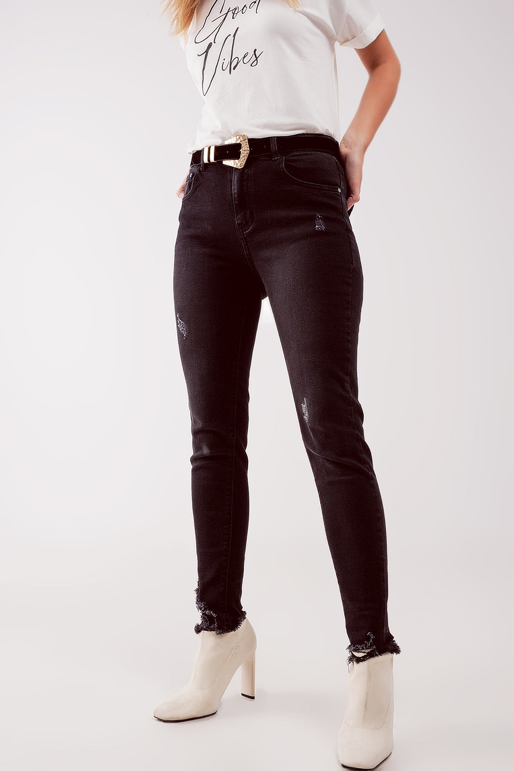 High waist ripped skinny jeans in black - Coloured Jeans