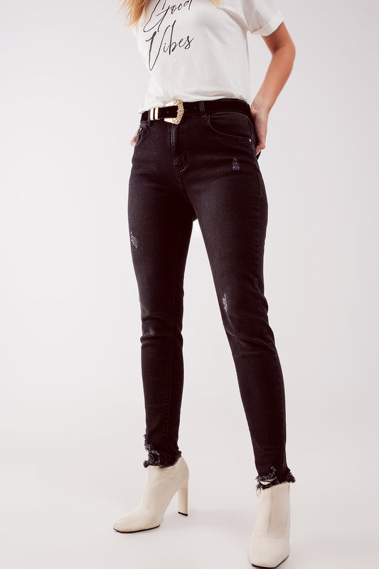 High waist ripped skinny jeans in black - Coloured Jeans