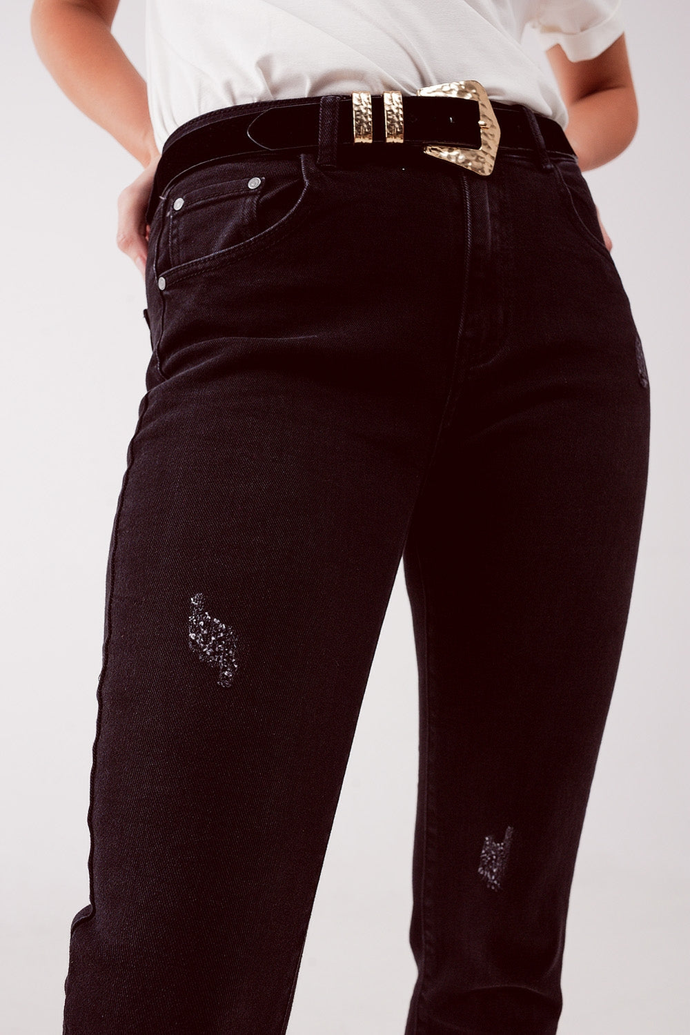 High waist ripped skinny jeans in black - Coloured Jeans