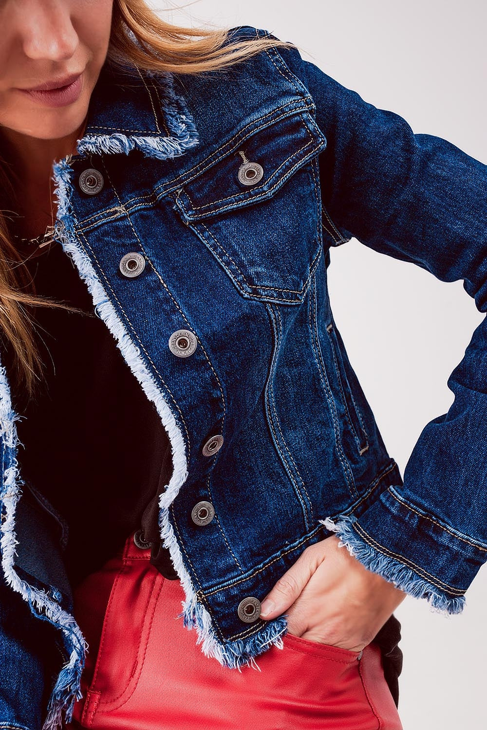 Raw denim jacket in mid blue