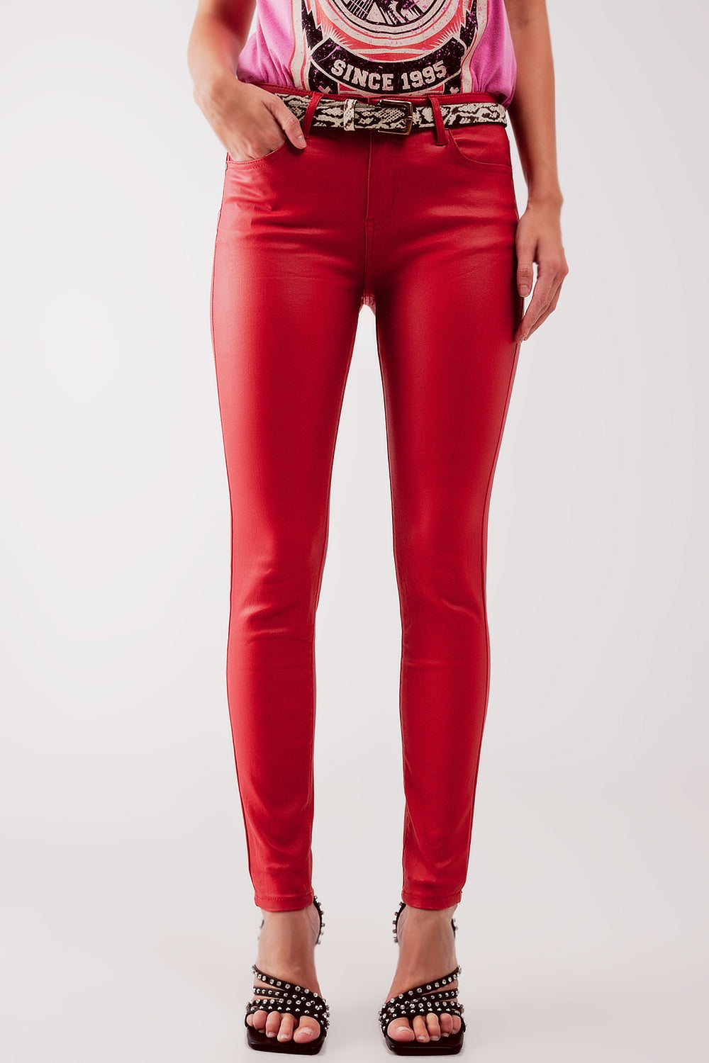 Coated pants in red - trousers
