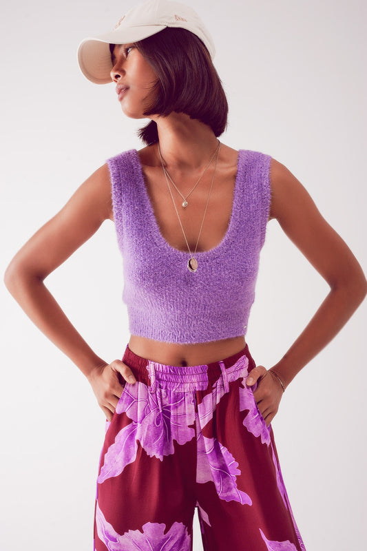 Knitted crop top in purple - top, jumper