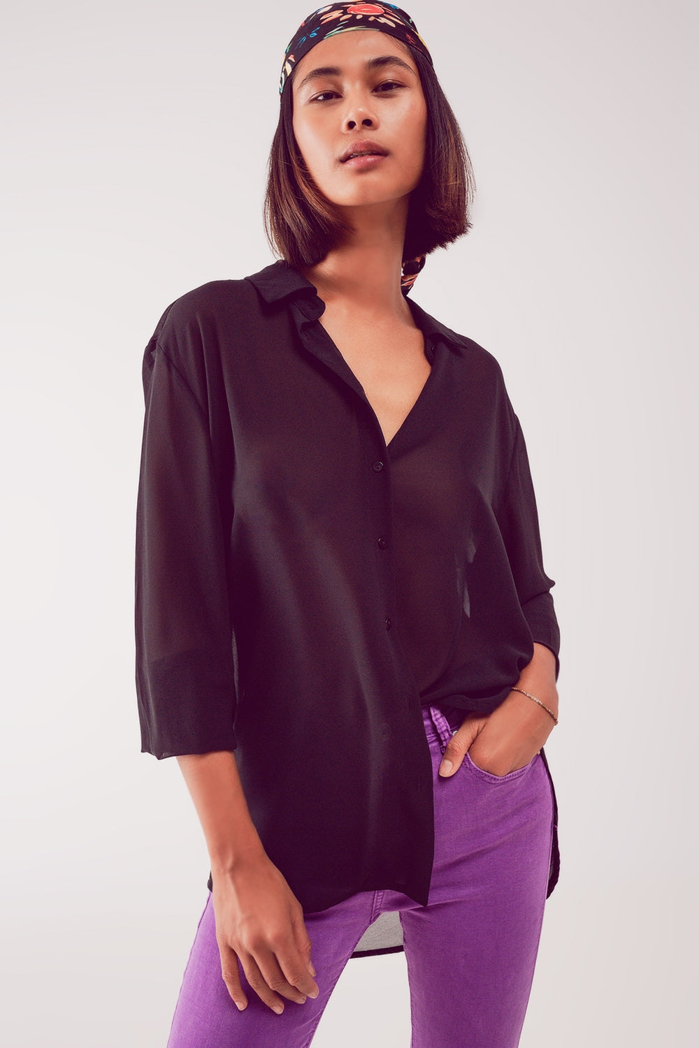Chiffon shirt in black - Shirts