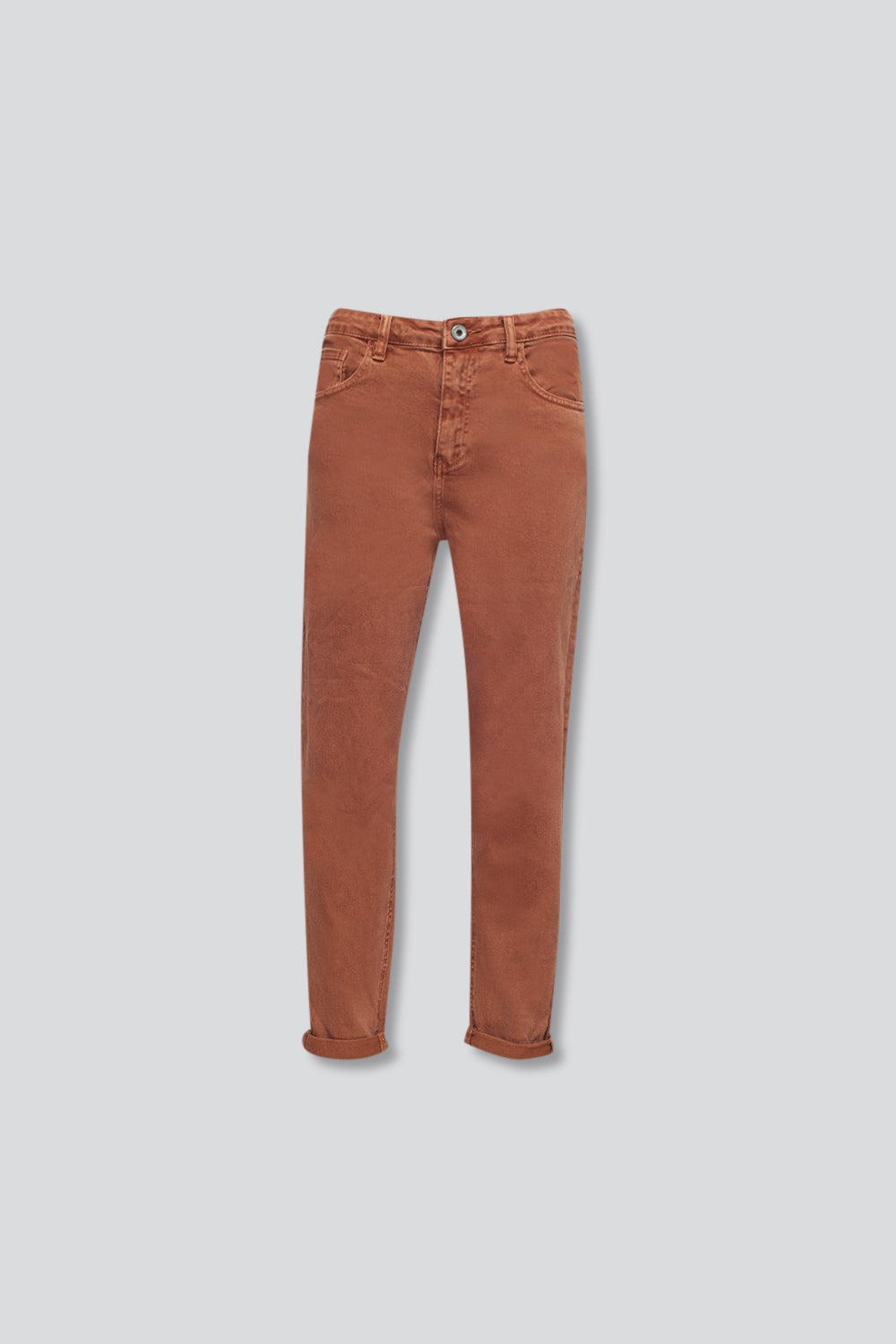 Cotton mid rise slouchy jean in rust - Coloured Jeans