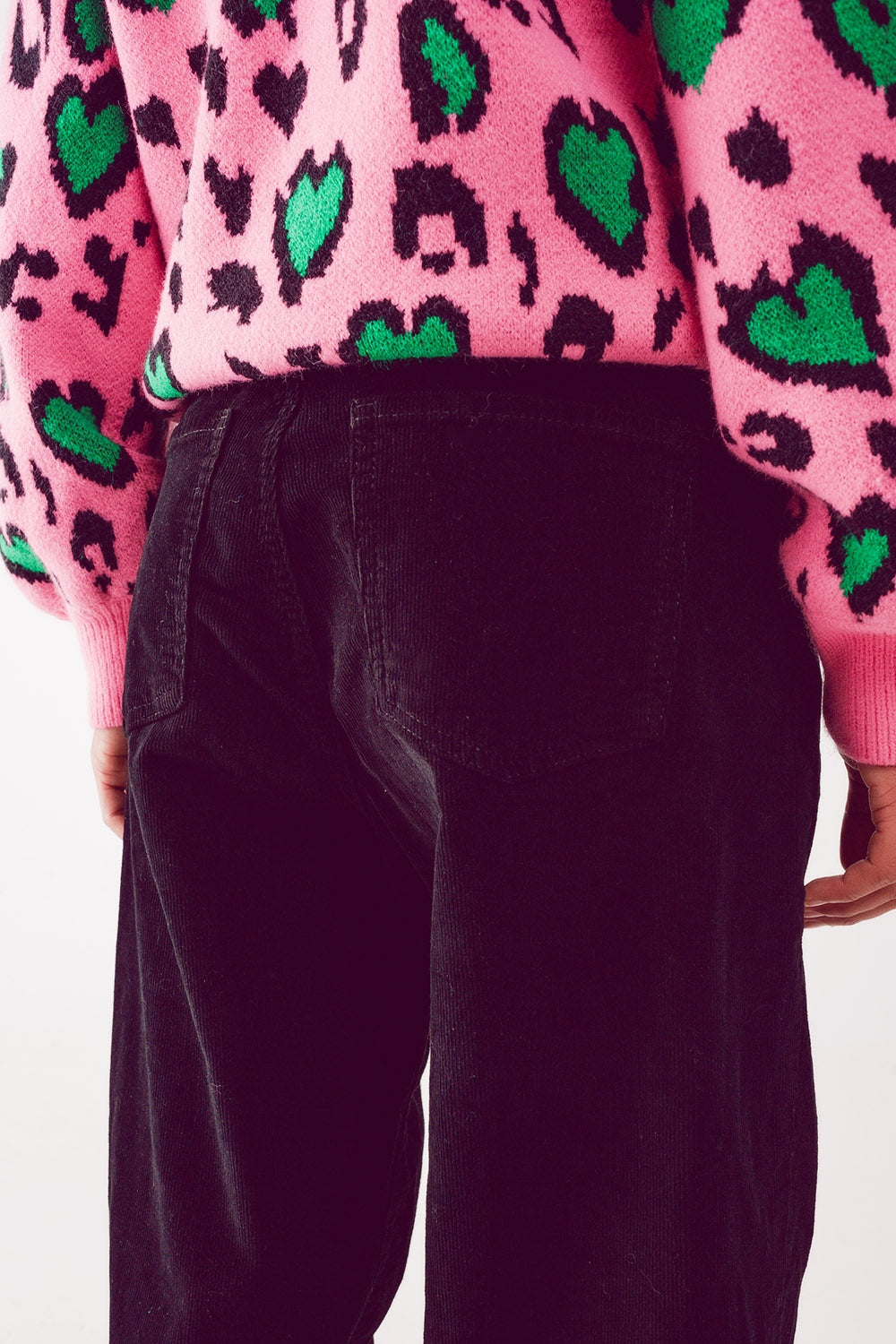 High rise slouchy mom pants in black cord - trousers
