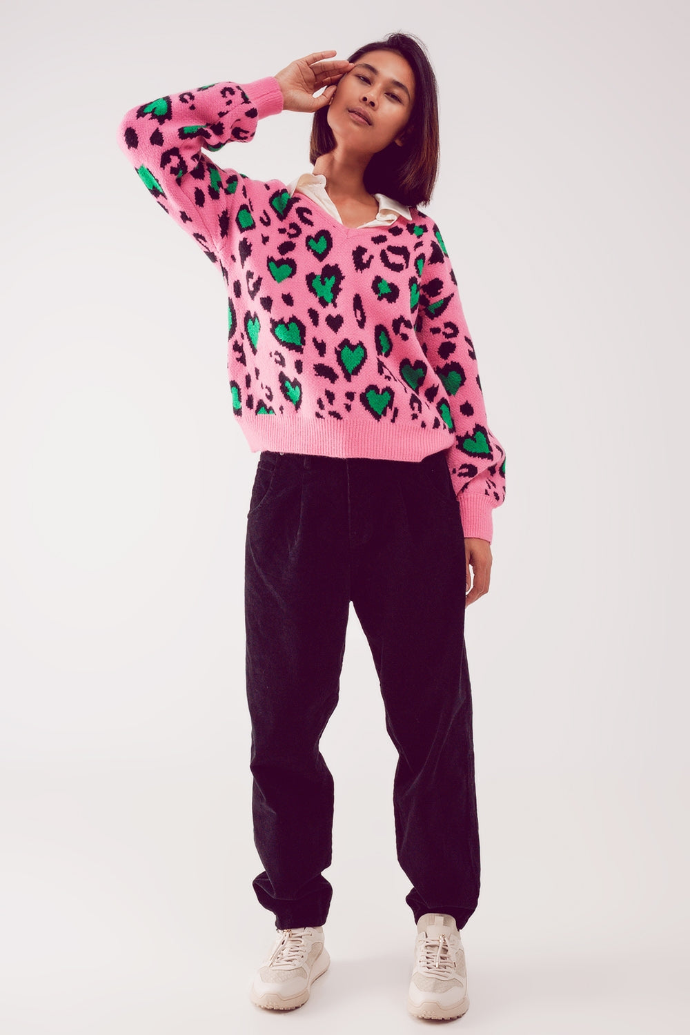 High rise slouchy mom pants in black cord - trousers