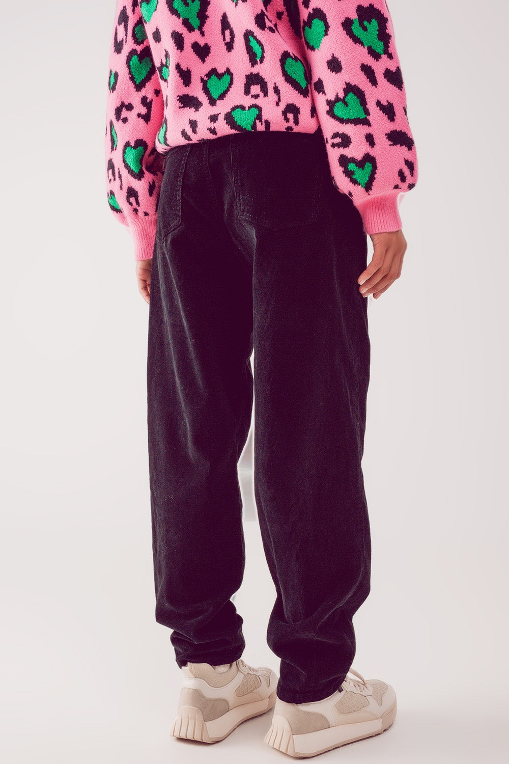 High rise slouchy mom pants in black cord - trousers