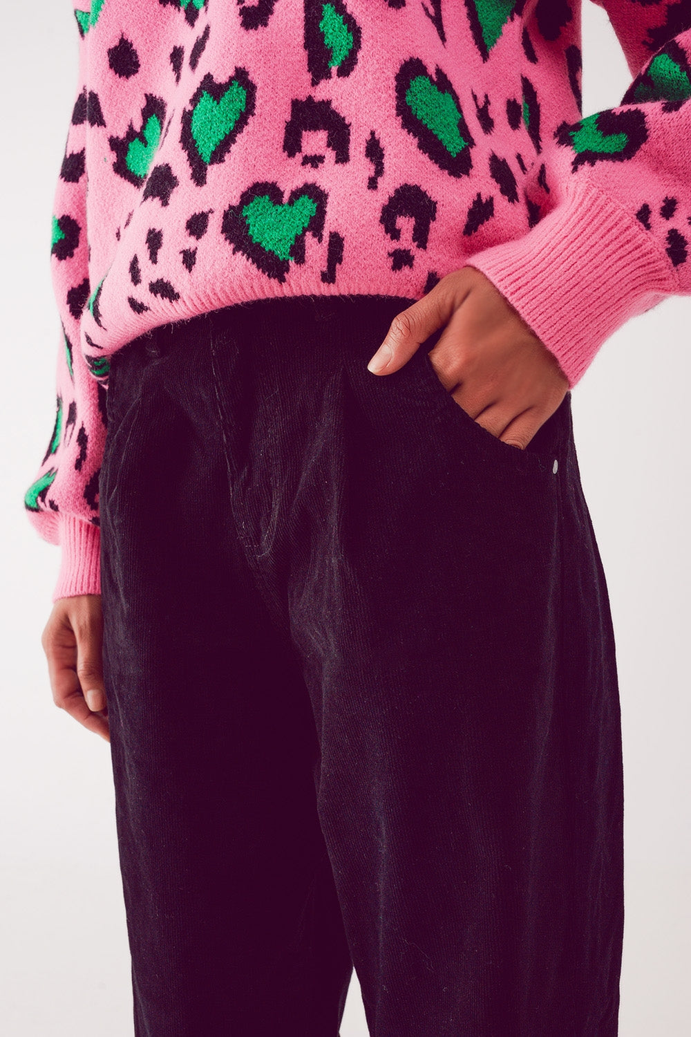 High rise slouchy mom pants in black cord - trousers