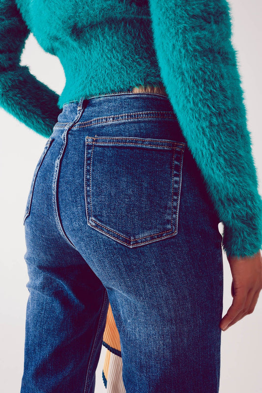 Cotton blend high waist straight leg jeans in deep blue - Denim