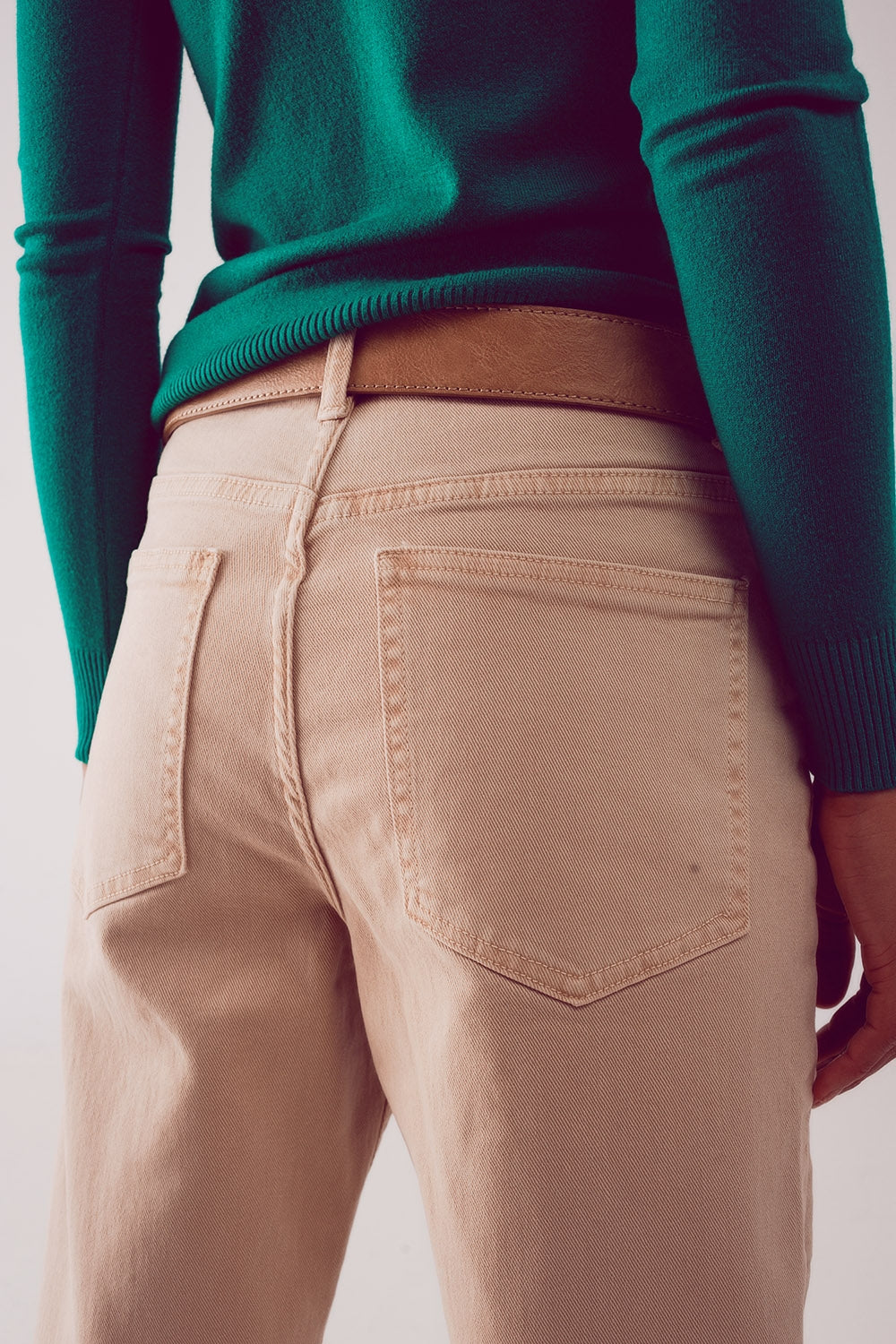 Cotton mid rise slouchy jean in BEIGE - Coloured Jeans