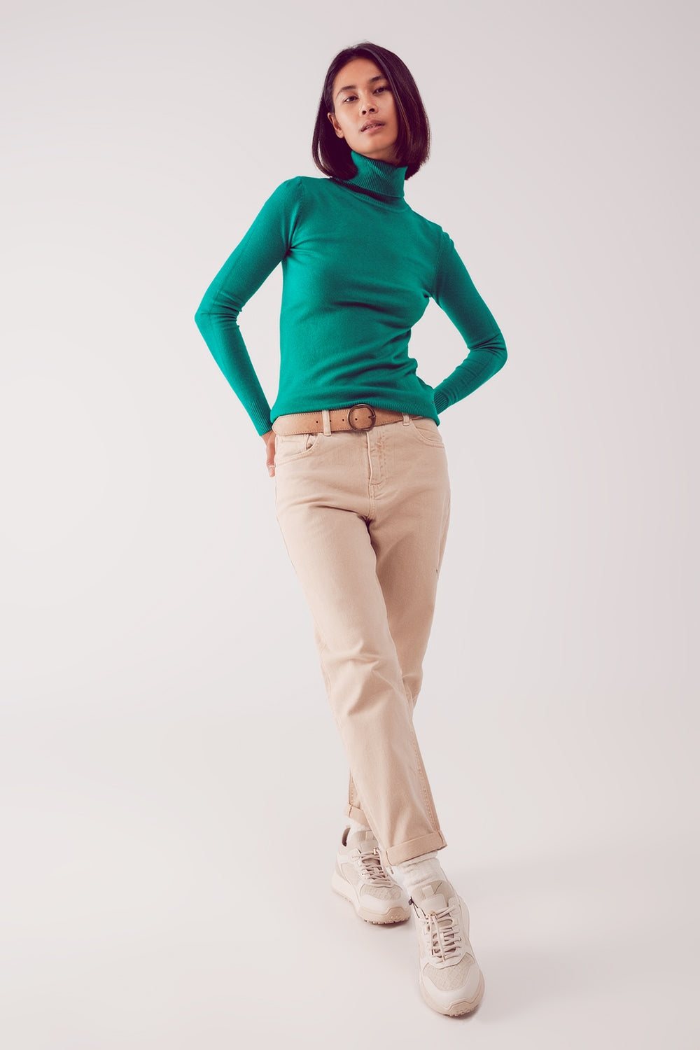 Cotton mid rise slouchy jean in BEIGE - Coloured Jeans