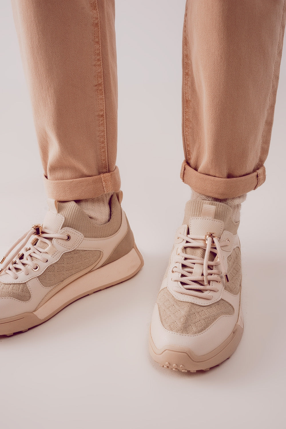 Cotton mid rise slouchy jean in BEIGE - Coloured Jeans