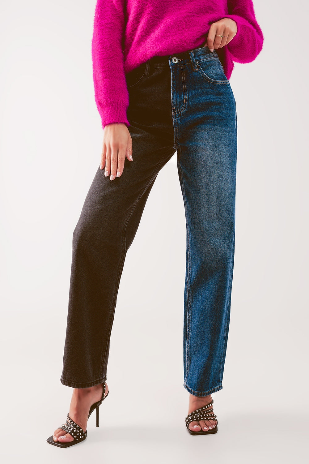 Straight leg color block jeans - Denim