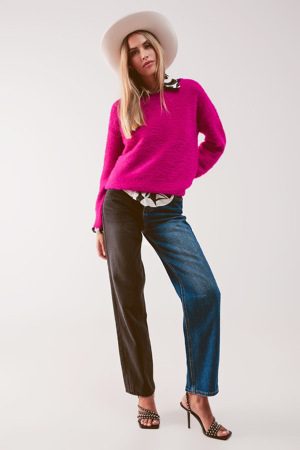 Straight leg color block jeans - Denim