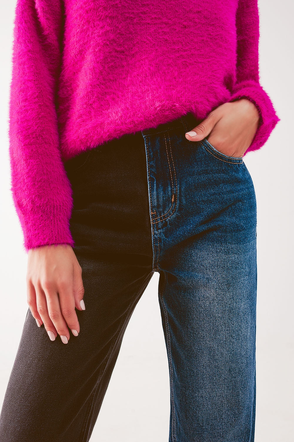 Straight leg color block jeans - Denim