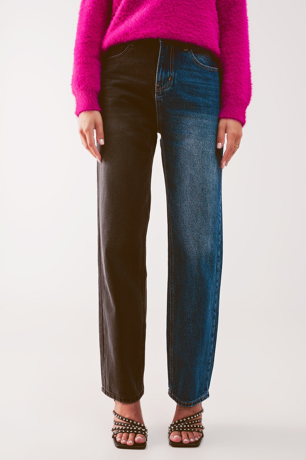 Straight leg color block jeans - Denim