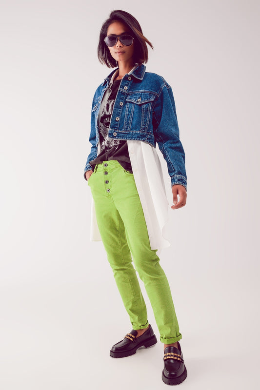 Cropped denim jacket in mid blue - blazer