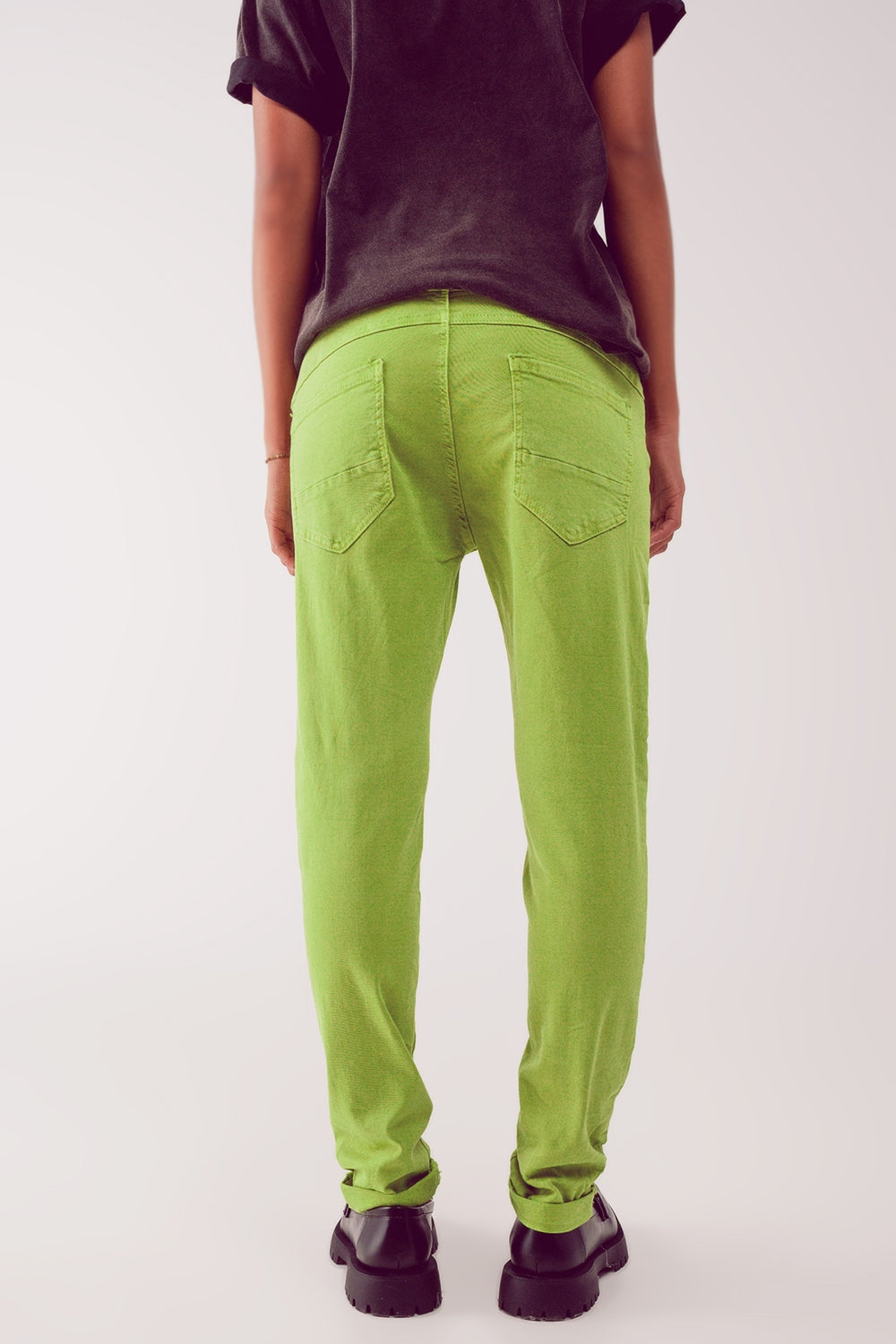 Exposed buttons skinny jeans in green - Coloured Jeans