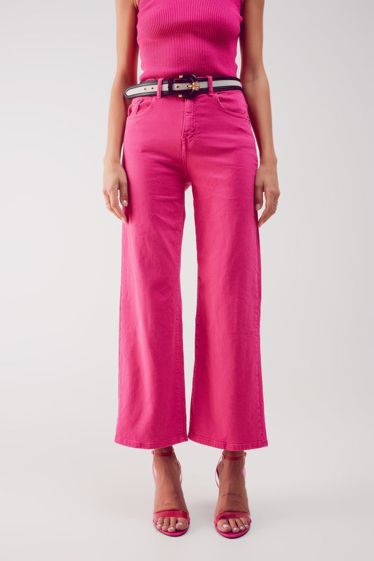 Cropped wide leg jeans in fushia - Coloured Jeans