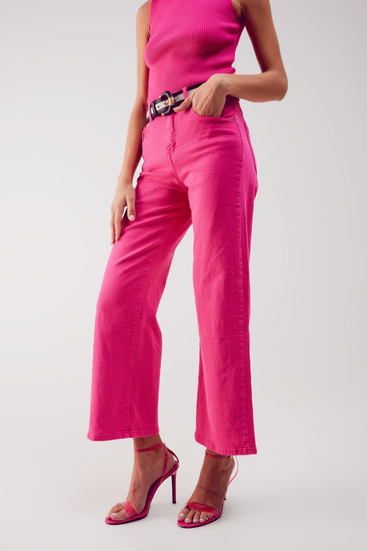 Cropped wide leg jeans in fushia - Coloured Jeans