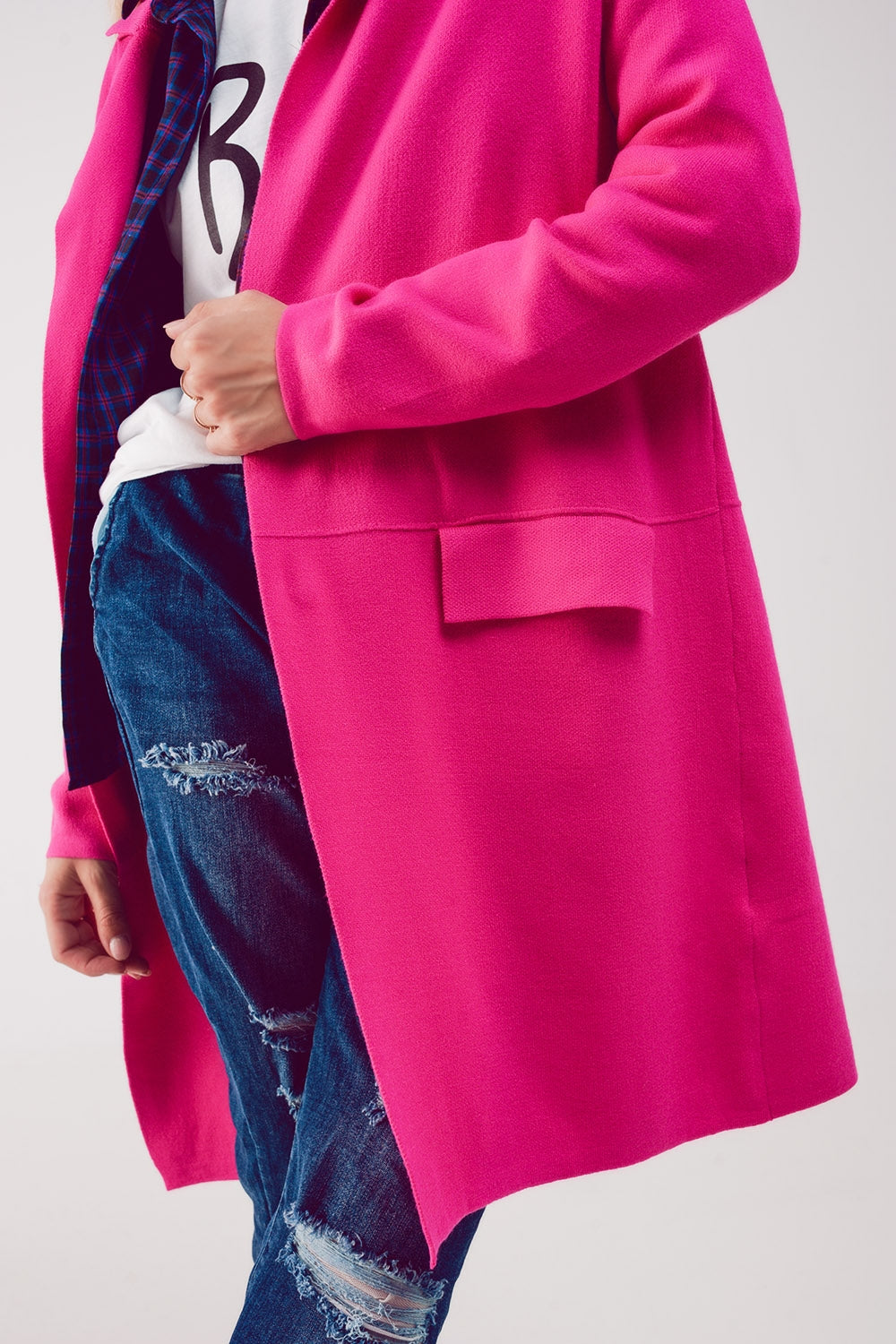 Oversized collar maxi cardigan in fuchsia