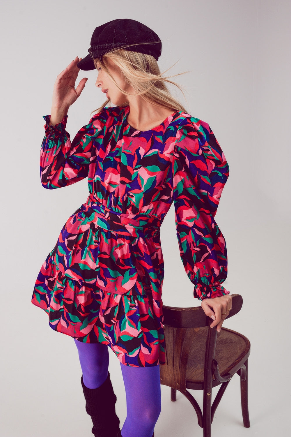 Puff sleeve mini dress in black - dress