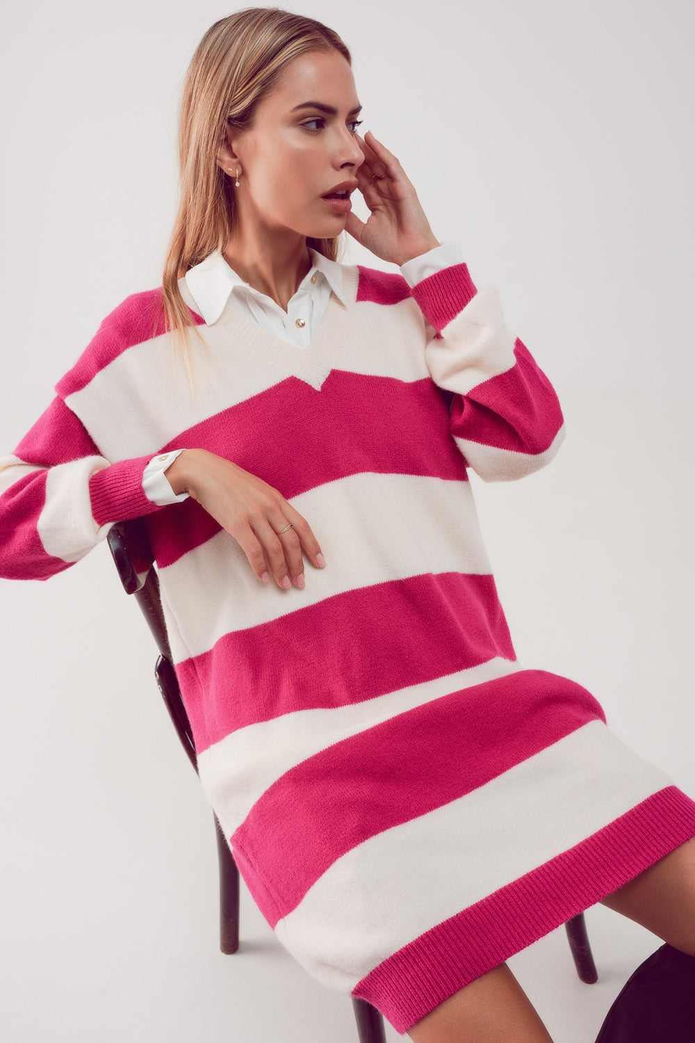 Robe pull rayée fuchsia