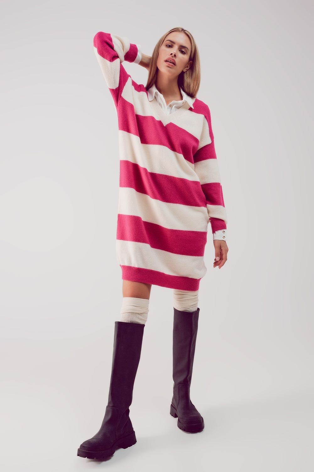 Stripe jumper dress in fuchsia - dress