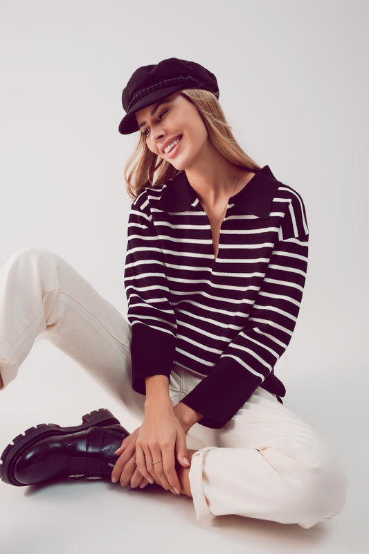Polo neck sweater in black stripe - jumper