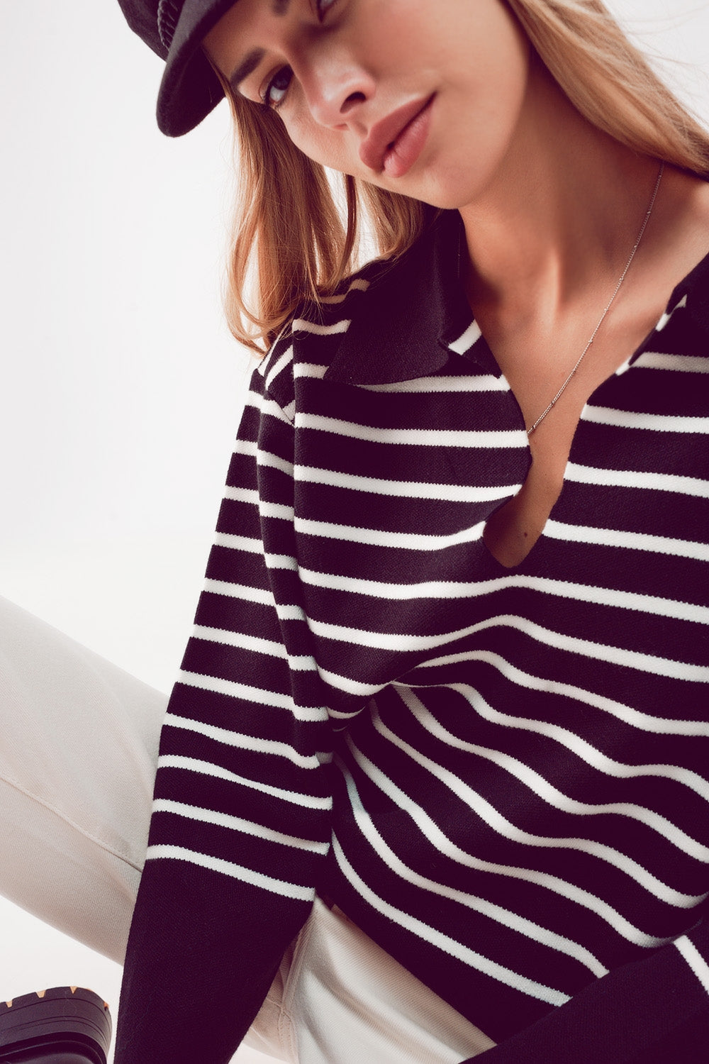 Polo neck sweater in black stripe