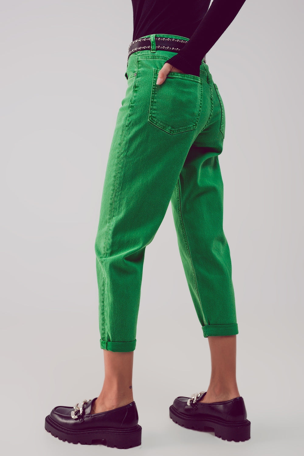 Cotton mid rise slouchy jean in BEIGE - Coloured Jeans