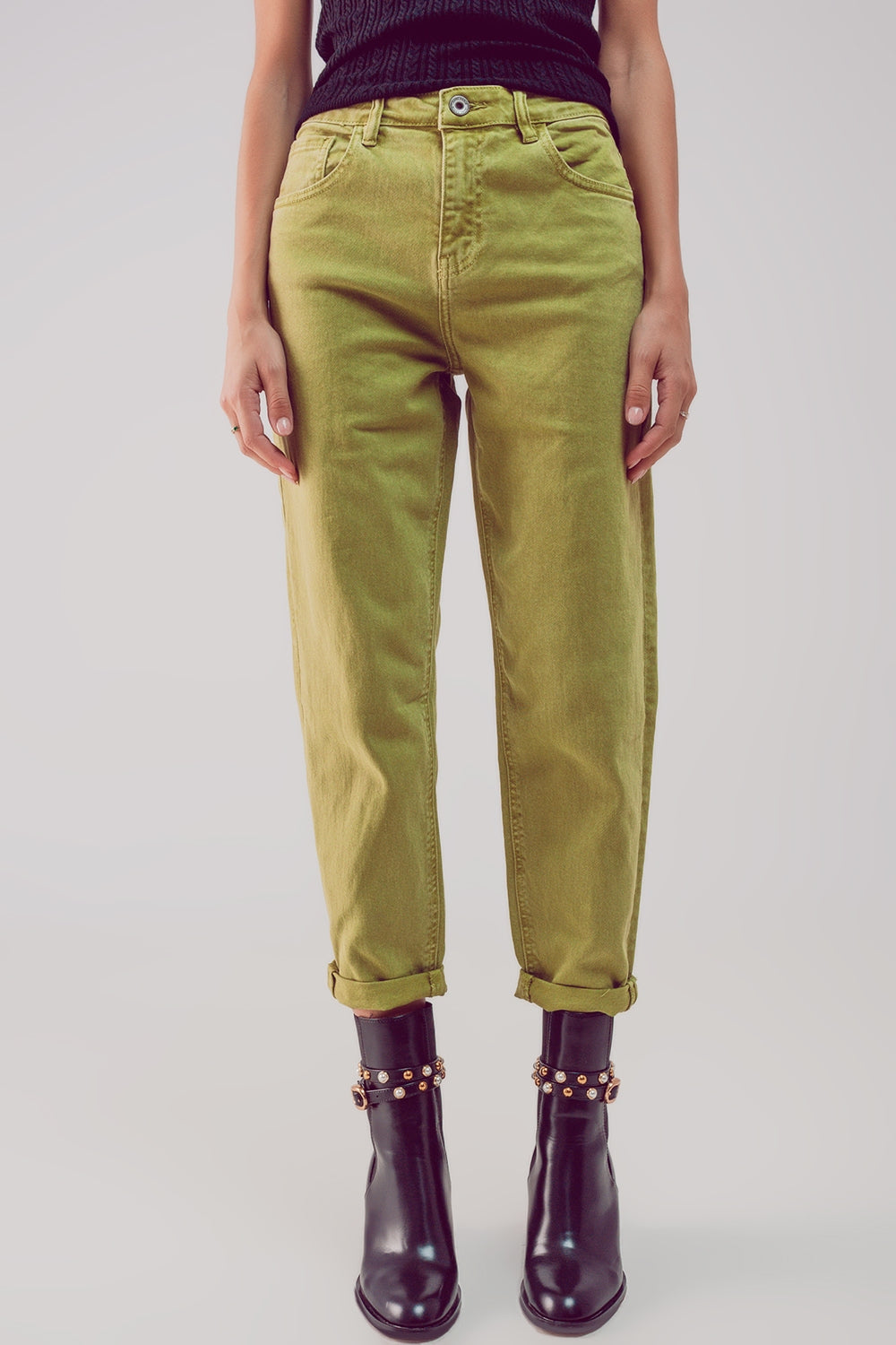 Cotton mid rise slouchy jean in acid lime - Coloured Jeans
