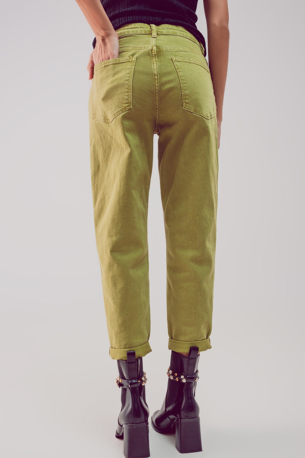 Cotton mid rise slouchy jean in acid lime - Coloured Jeans