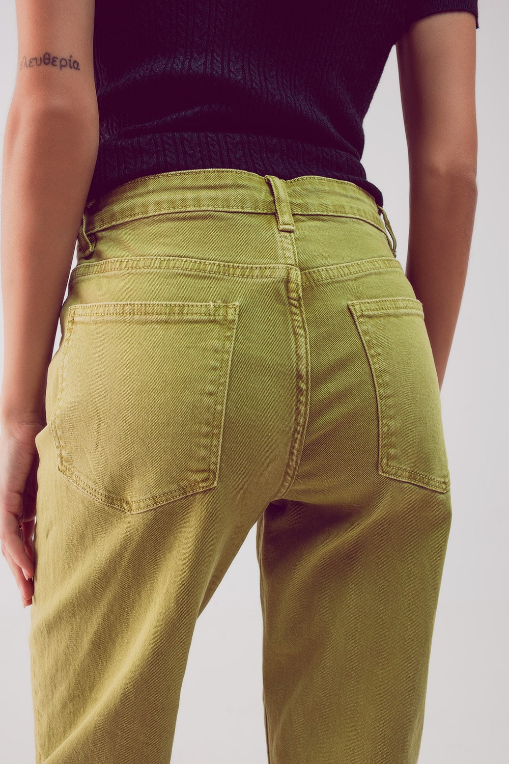 Cotton mid rise slouchy jean in acid lime - Coloured Jeans