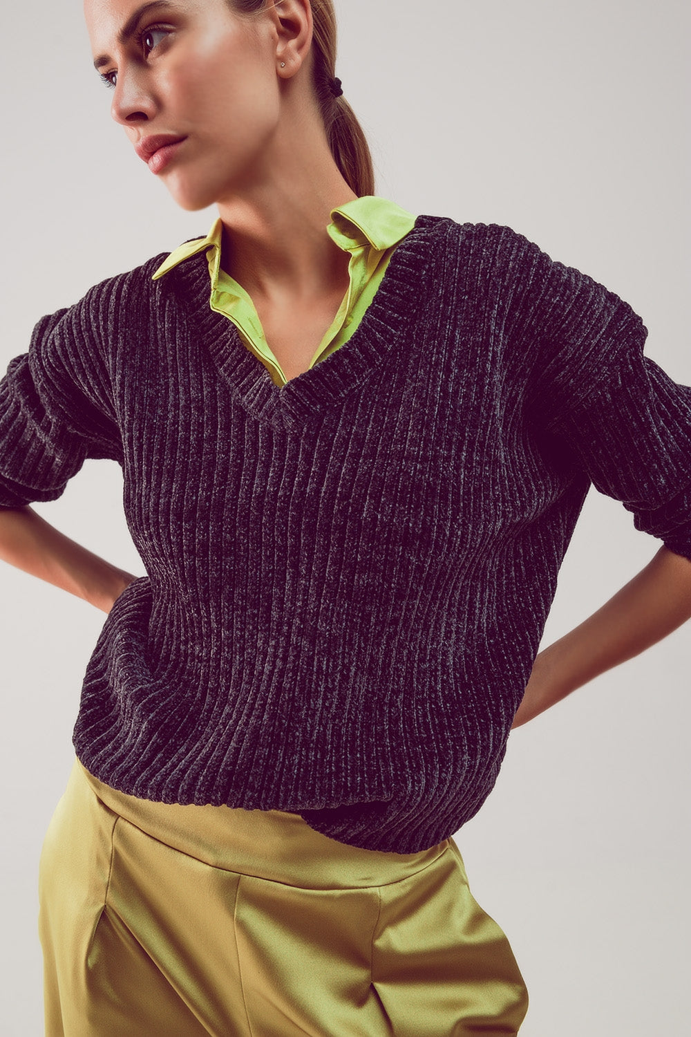 Knitted chenille jumper in dark grey
