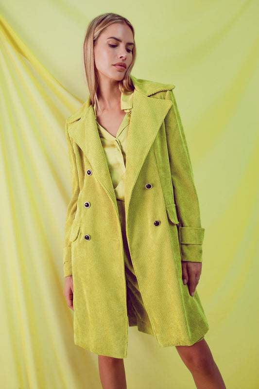 Longline blazer with vintage buttons in lime cord - blazer