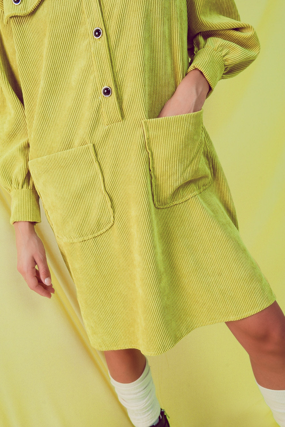Cord mini shirt dress in lime - dress